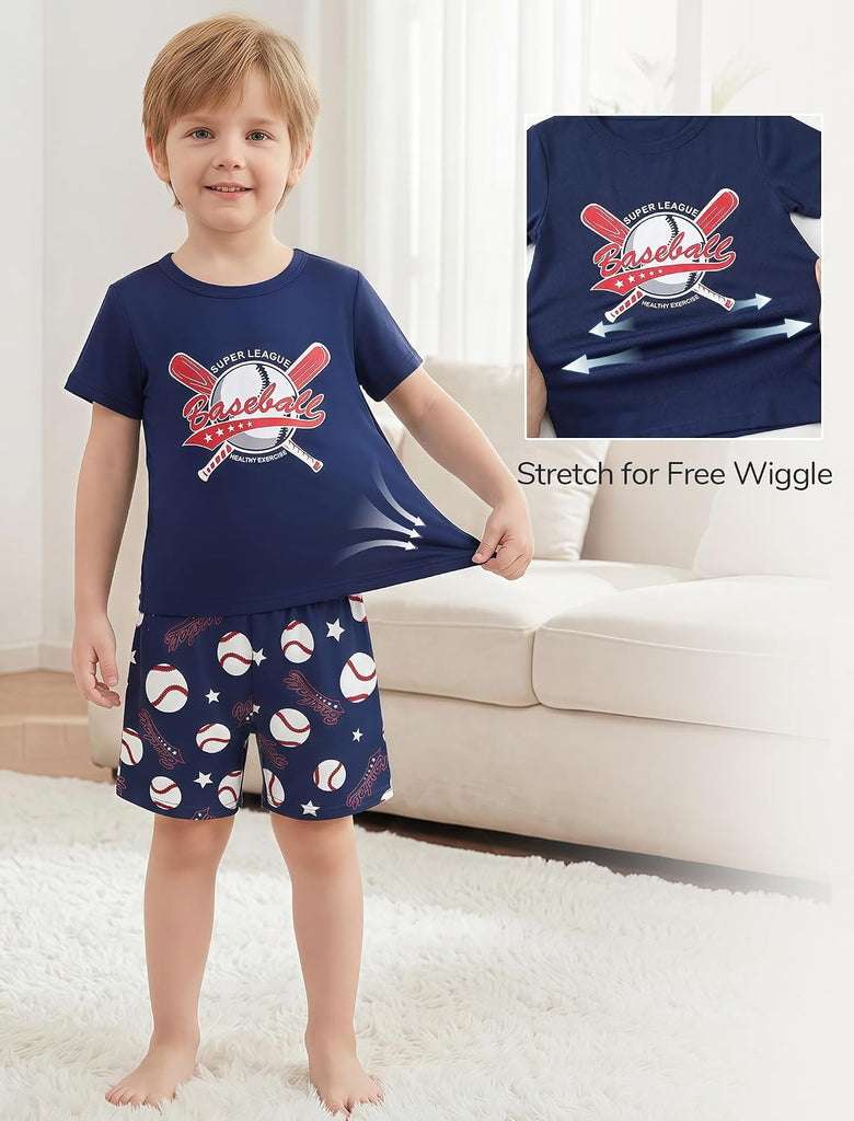 Boys Pajamas 3 Piece Summer Sleepwear Soft Short Sleeves Shorts Set & Long Pants Cool PJs