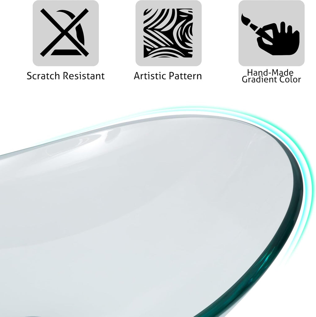 21.5" Bathroom Vessel Sink Modern Artistic Single Clear Boat Tempered Glass Basin Countertop Bowl Sink for