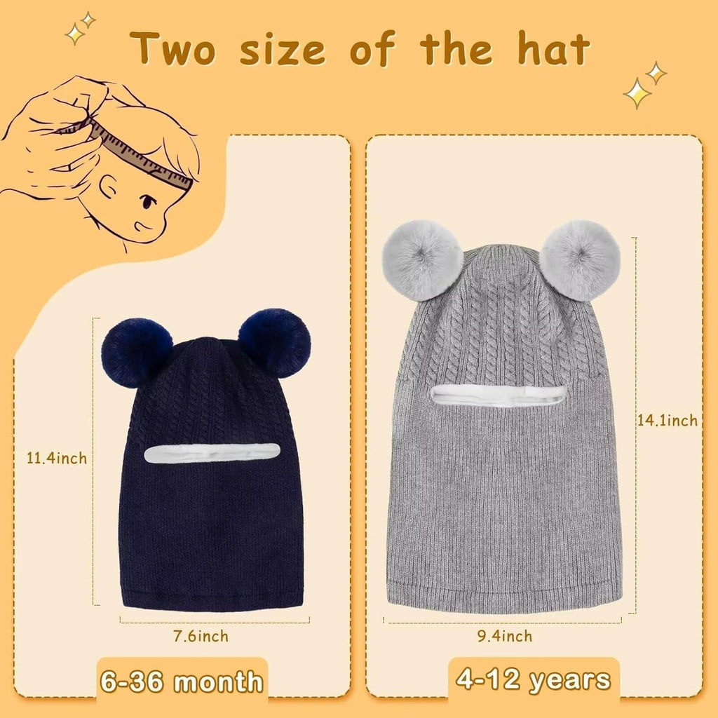 Winter Hat Scarf Set 2 Pack, Toddler Beanie Hats Girl Boy with Neck Warmer, Beanie for Kids Knit Warm for Cold Weather