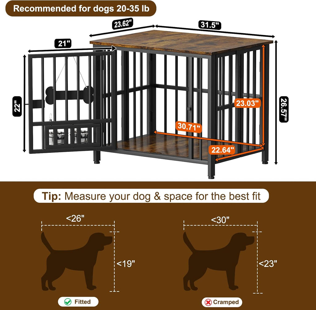 Dog Crate Furniture Foldable, No Assembly, Rustic Brown
