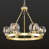Gold Wagon Wheel Chandelier, 24 Inch Brass Chandeliers with Unique Glass Shade, 6-Light Crystal Farmhouse Wagon Wheel Chandeliers for Dining Room, Round Chandelier for Living Room, Foyer, Entryway A126-B0DT4BGKF7