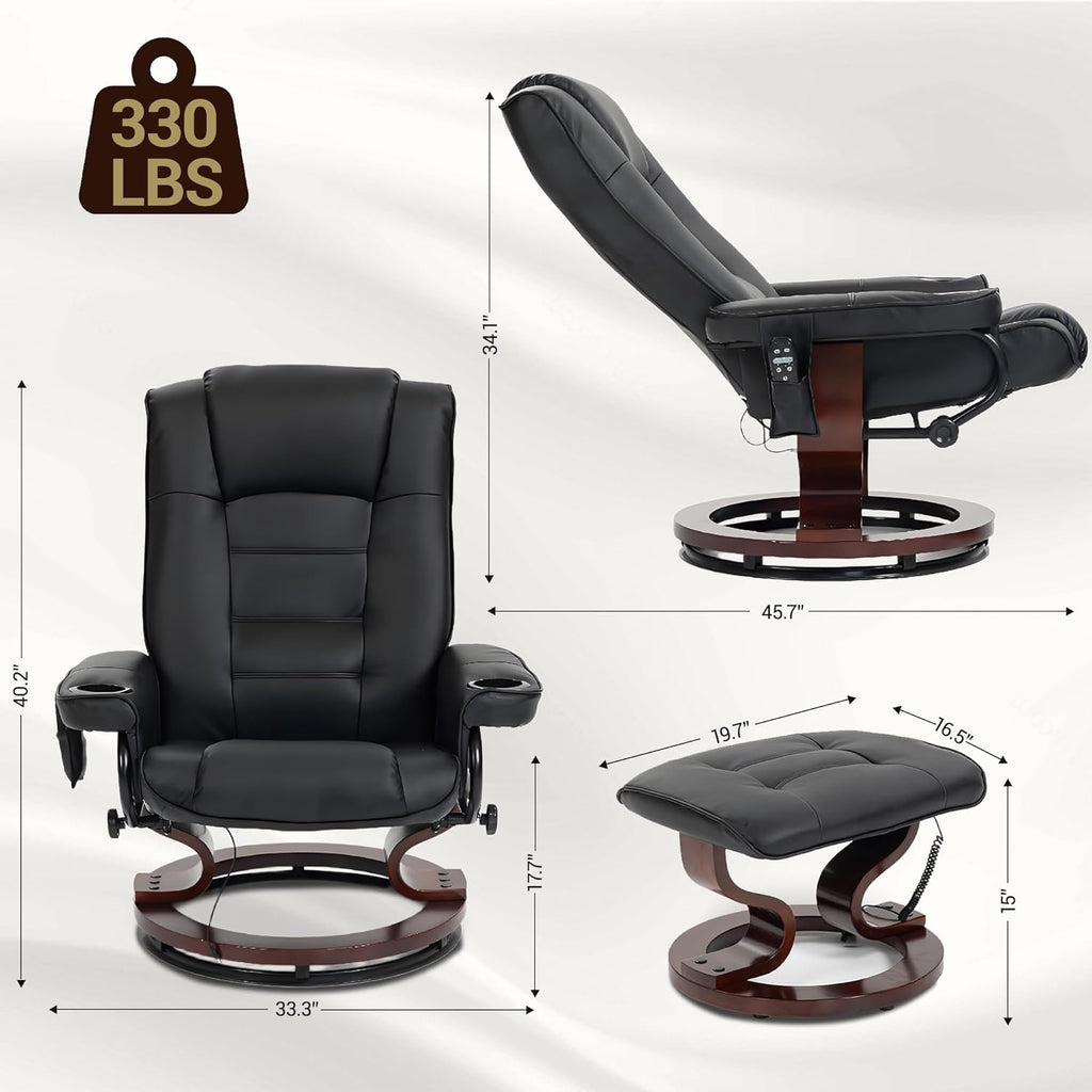 Modern Reclining Lounge Chair and Ottoman — Black PU Leather
