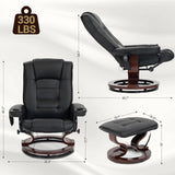 Modern Reclining Lounge Chair and Ottoman — Black PU Leather