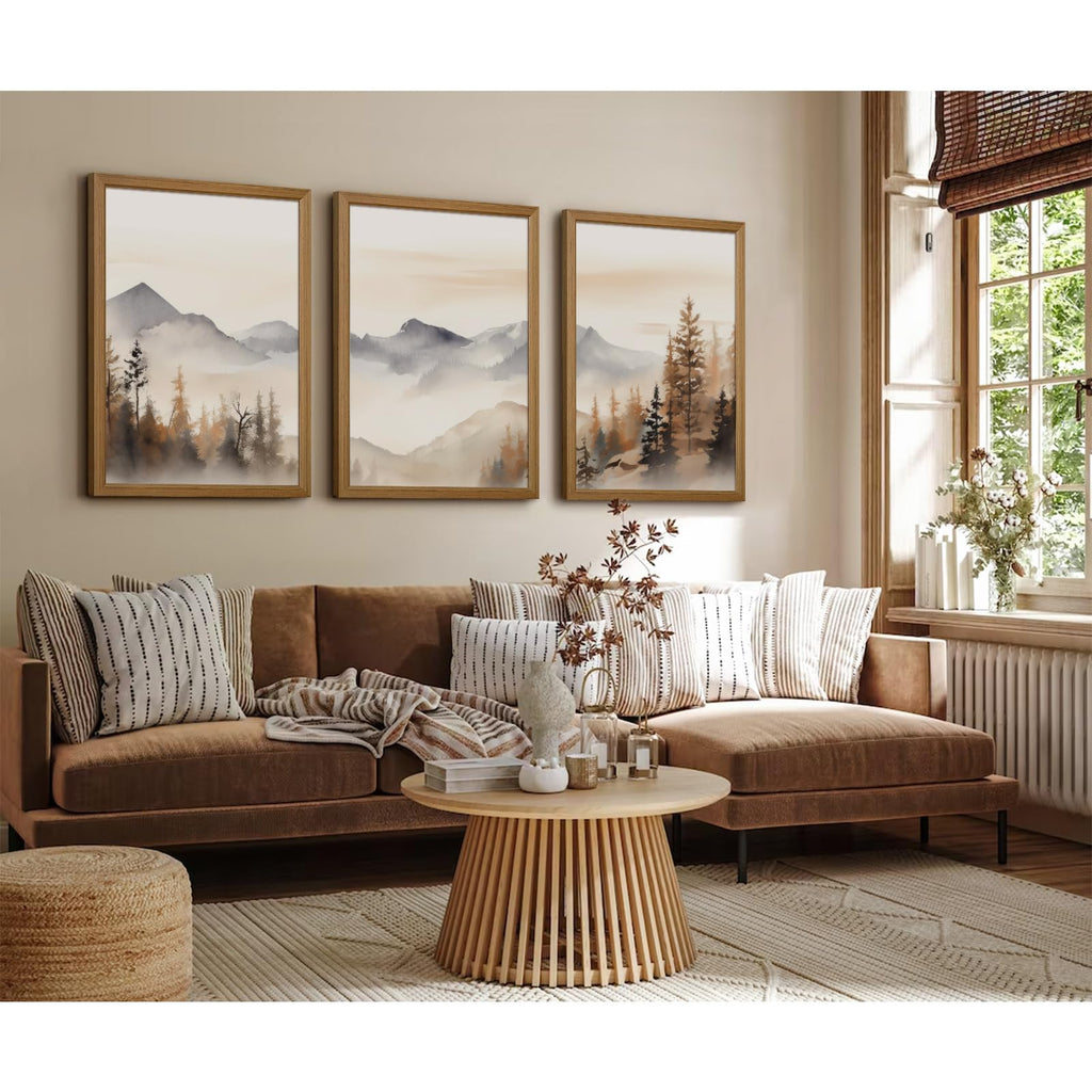 Neutral Mountain Wall Art Decor Set of 3 Forest Canvas Wall Art Poster Landscape Wall Art Artwork Modern Pictures