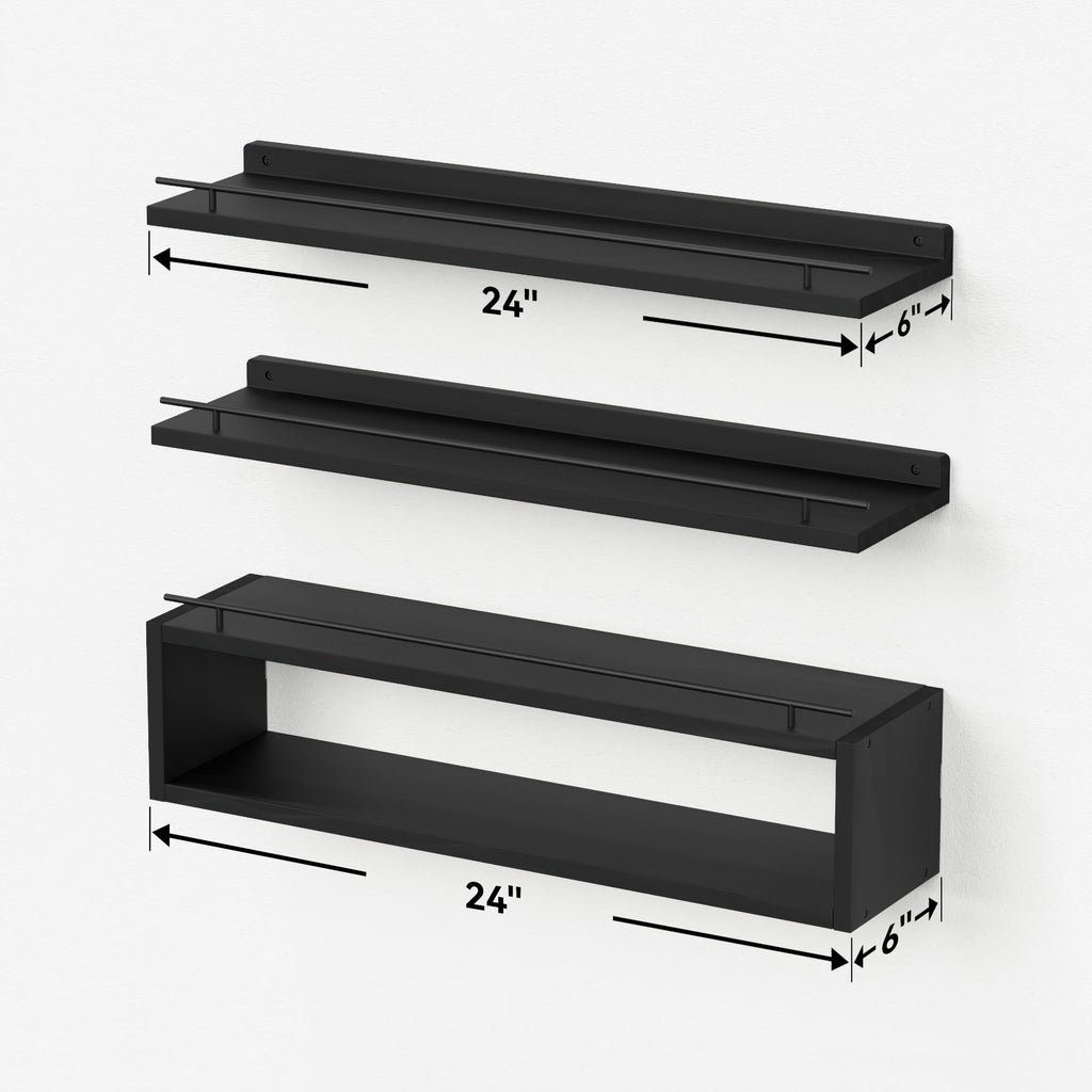 Floating Shelves for Wall 24 inch with Cube Shelf, Wall Shelves with Metal Rail for Decor, Bathroom Organizers and