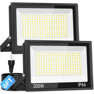200W LED Flood Light Outdoor Plug in, IP66 for Yard Garage, 5000K