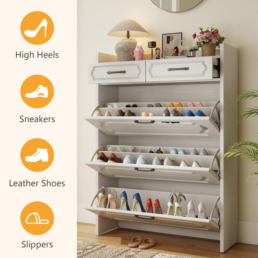 Shoe Cabinet, Narrow Shoe Storage Cabinets with 3 Flip Drawers and 2 Top Drawer, Modern Shoes Rack Organizer