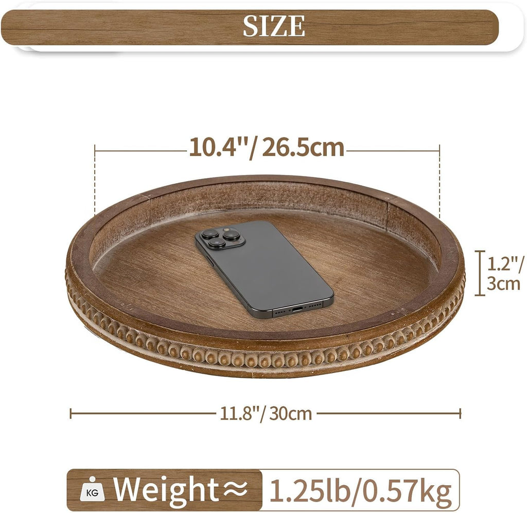 Round Wooden Tray Decor: Decorative Candle Plate Holder Tray for Coffee Table