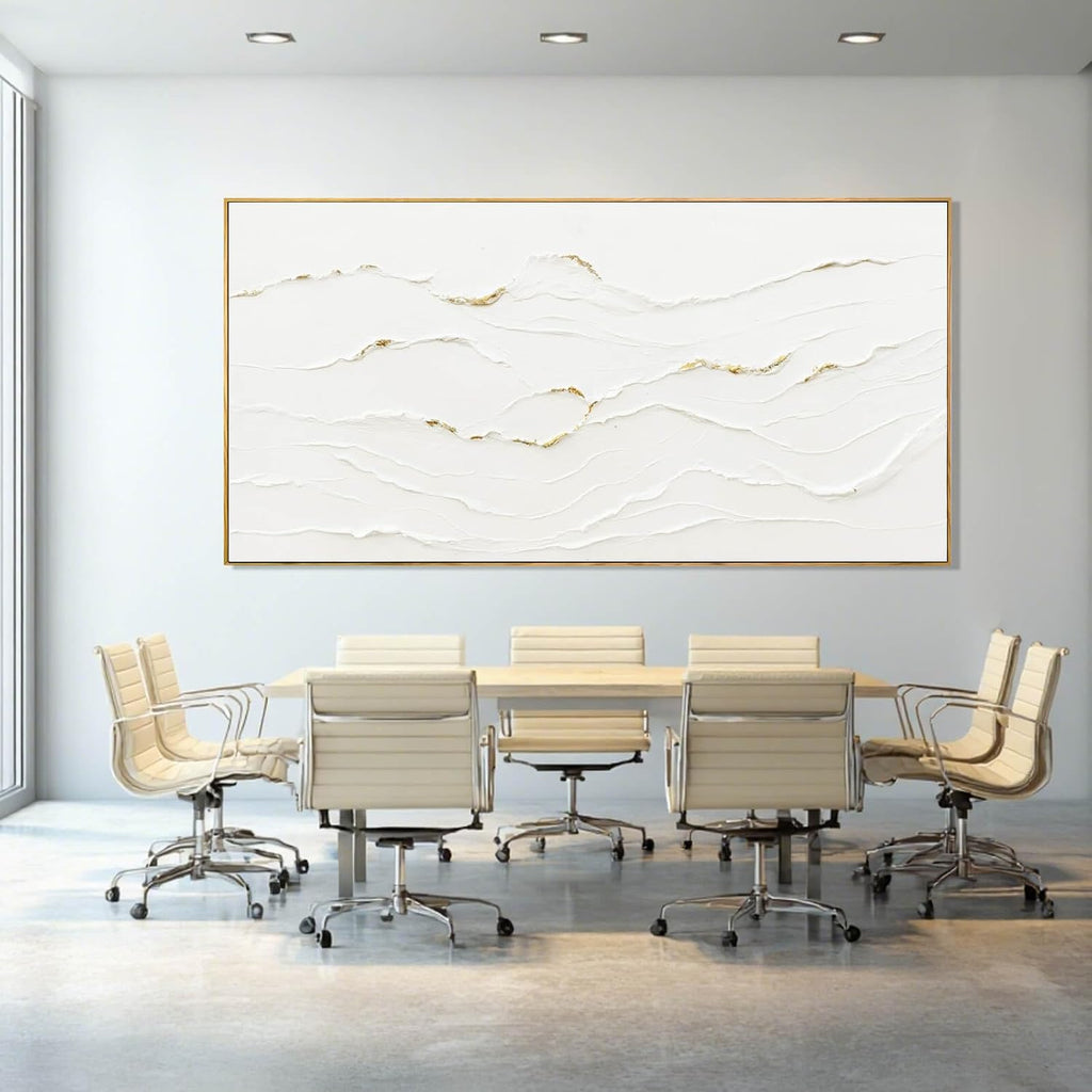Large Framed White Abstract Gold Wall Art 29x58 Inch