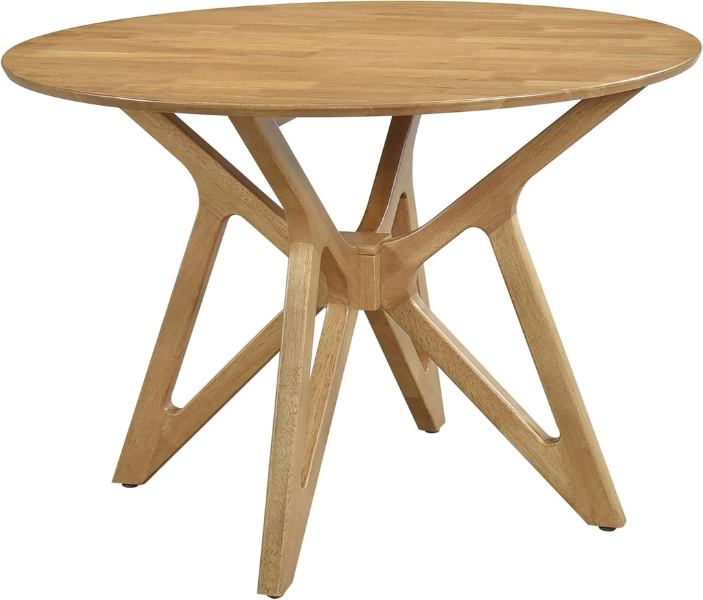Elowen - Solid Wood - 42-Inch Round Dining Table with Bevel Tabletop, Angled Base Design, Geometric Legs - Dining