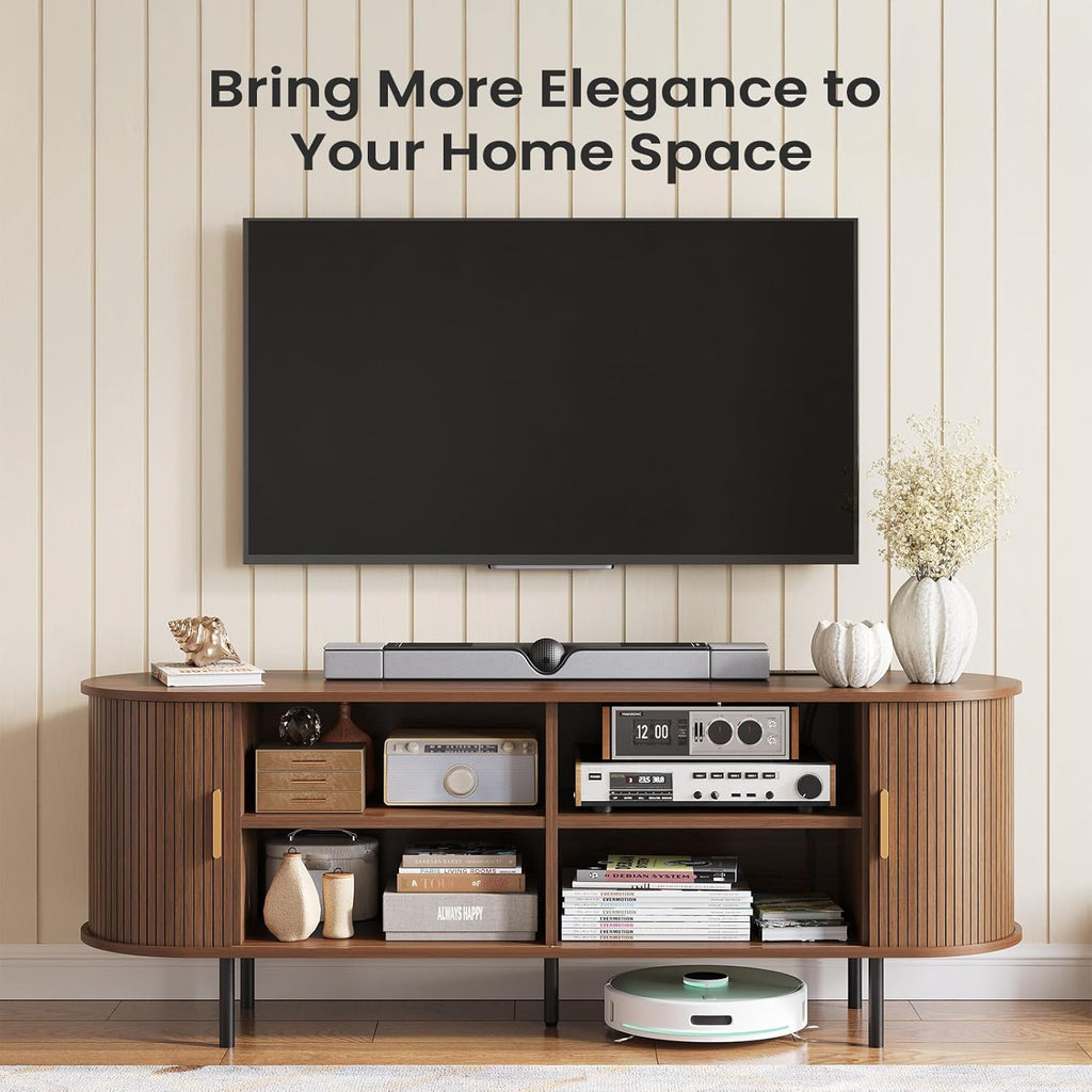 55" Mid-Century Modern TV Stand with Power Outlet, Entertainment Center for TVs up to 60", TV Stand Cabinet with