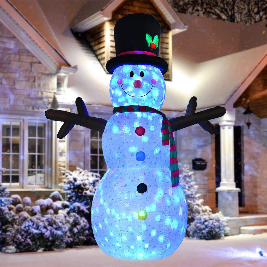 8 FT Inflatable Christmas Snowman, 7 Color Rotating Changing Led Lights Xmas Holiday Blow Up Family Party Decoration