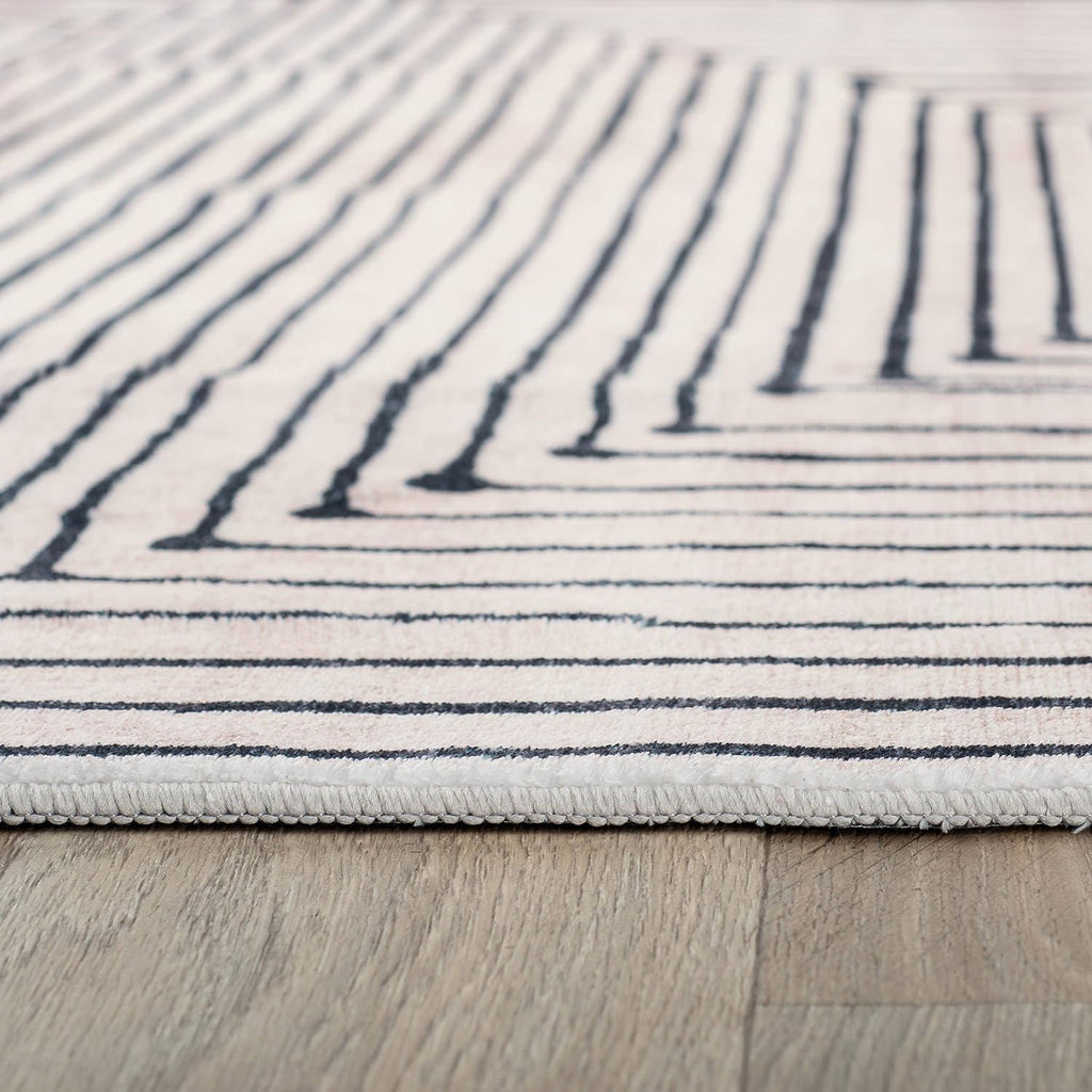 Bohemian Stripes Marbella Non-Slip Washable Area Rug Beige