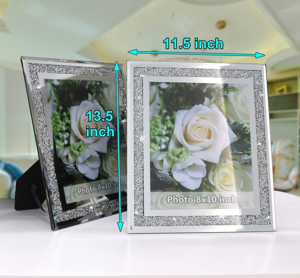 Crushed Diamond Wedding Mirror Photo Frame, Crystal Silver Glass Picture Frame For Photograph Size 8x10 inch, Pack of
