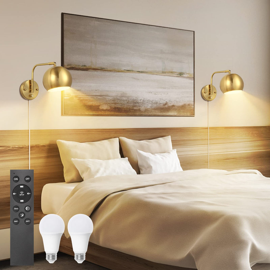 Wall Sconce with Remote Control, Plug in Wall Sconces Dimming 0-100% and Adjustable Color Temperature