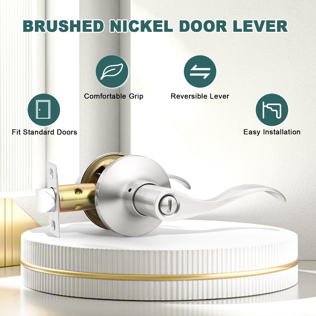 1 Pack Privacy Door Levers Brushed Nickel Lever Door Handles Interior Door Locks Wave Door Handles