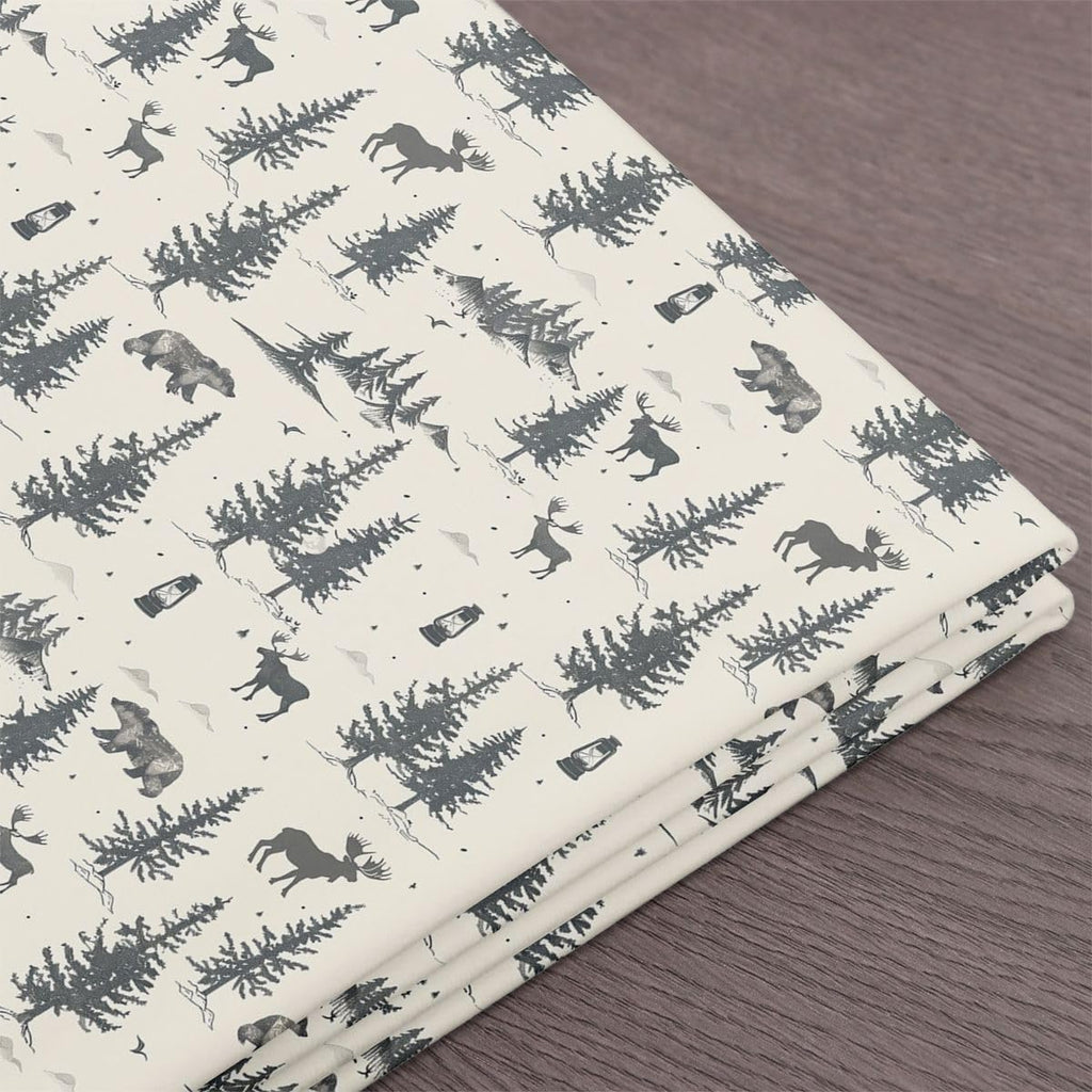 Wild Animal Fabric by The Yard Pine Tree Elk Deer Bear Fabric for Sewing Crafting Rustic Cabin Country Soft Polyester