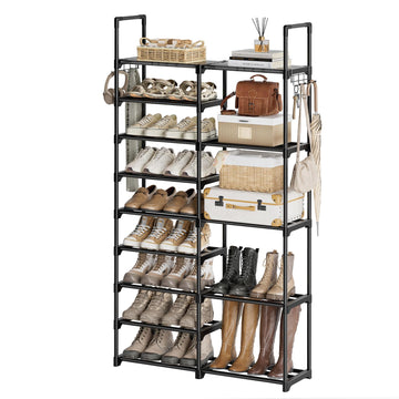 9 Tier 2-Column Shoe Rack, 30-35 Pairs Stackable Black