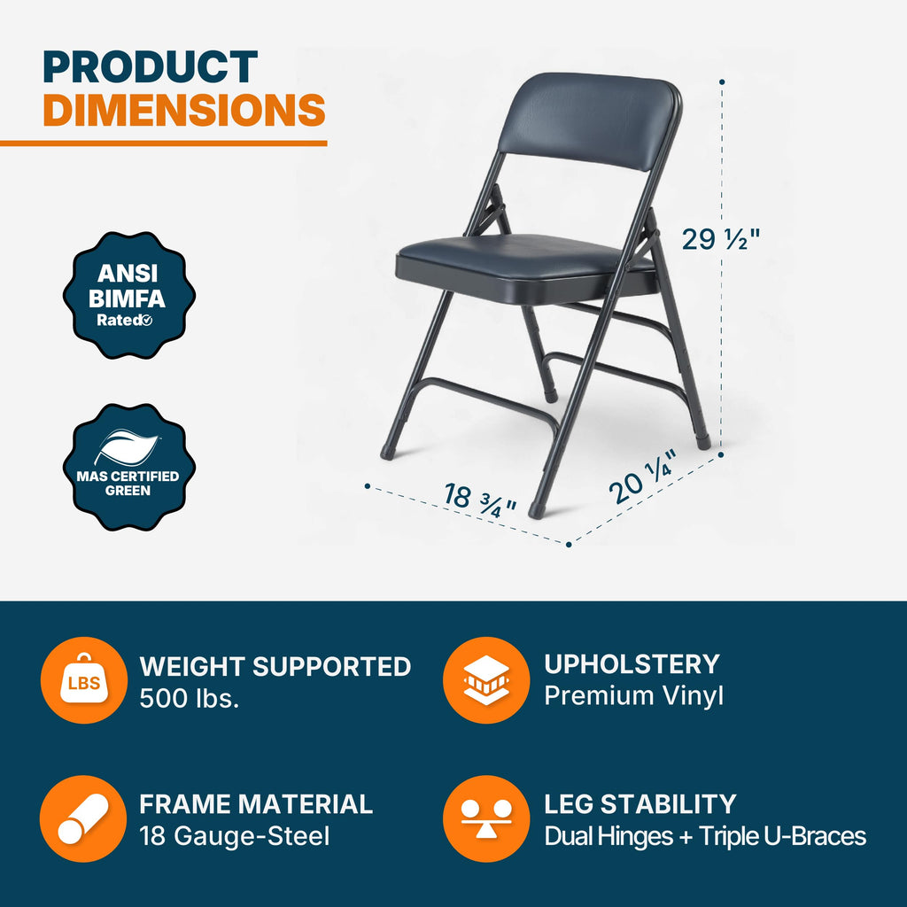Series Premium Heavy Duty Vinyl Padded Folding Chairs with Triple Brace Support, 500 lb Capacity, Comfortable