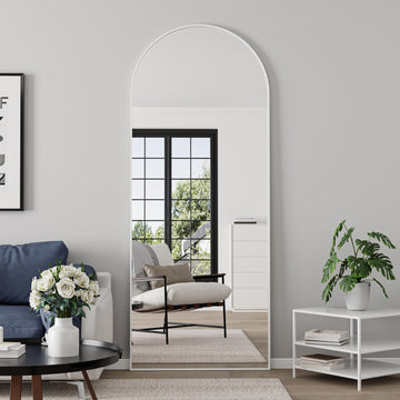 64" x 21" White Arched Full Length Mirror Aluminum Frame 3-Way Mount