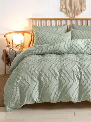 Sage Green King Comforter Set 3 Pcs, Tufted Jacquard Boho Soft Reversible Down Alternative Microfiber Bedding