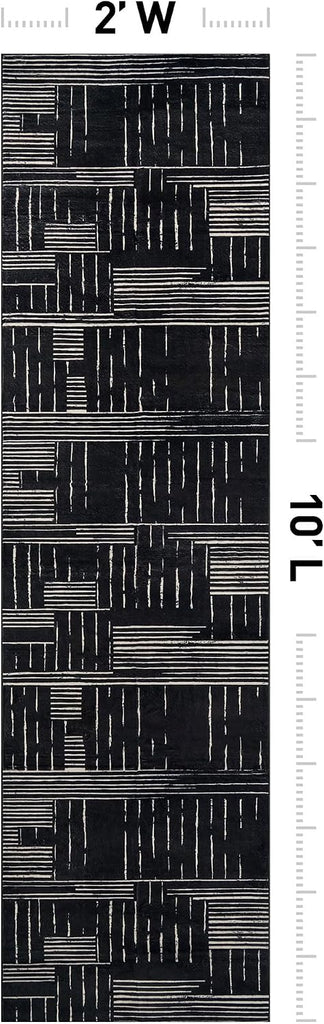 Block Stripe Machine Washable Non-Slip Runner Rug, Black