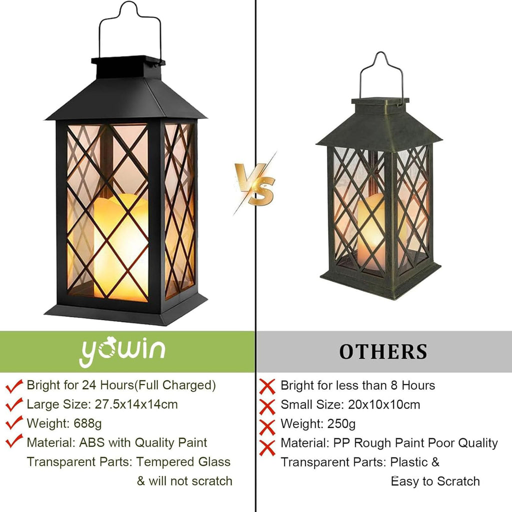 14" Large Solar Lanterns Outdoor Waterproof with Tempered Glass