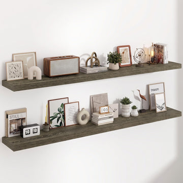 72in Floating Shelves, 9.25" Deep x 1.5" Thick Floating Shelves for Wall, Wooden Shelves, 2 Packs, Grey Oak