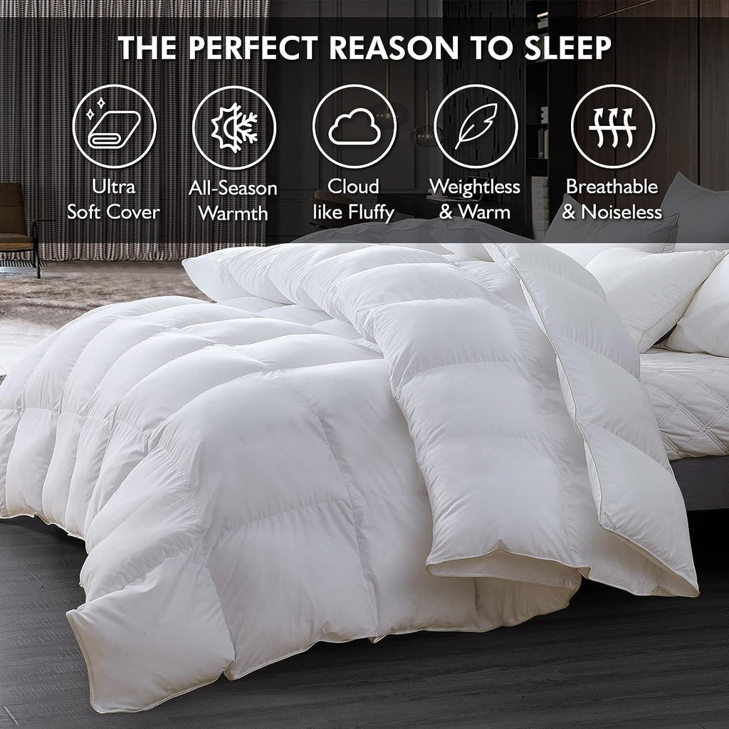 Luxurious King/California King Goose Down Comforter, Unique White Solid, 600 Thread Count, 100% Egyp
