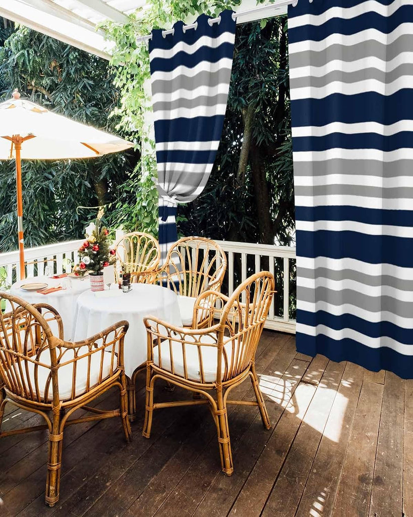 Outdoor Curtains Waterproof, Navy Blue Privacy Screen Outdoor Front Porch Decor, Grommet Outside Curtains for Porch