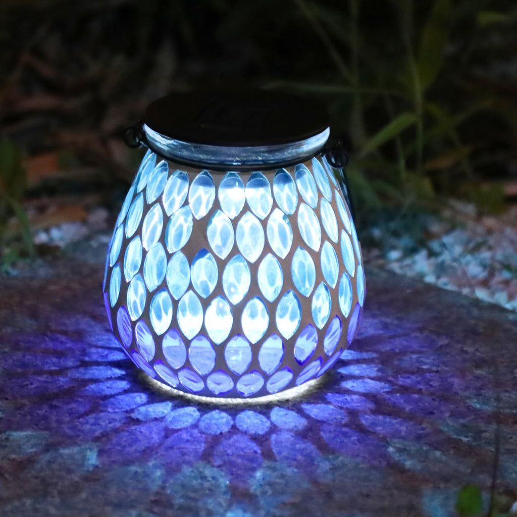 Outdoor Solar Lantern Waterproof Mosaic Glass Hanging Garden Light Raindrop