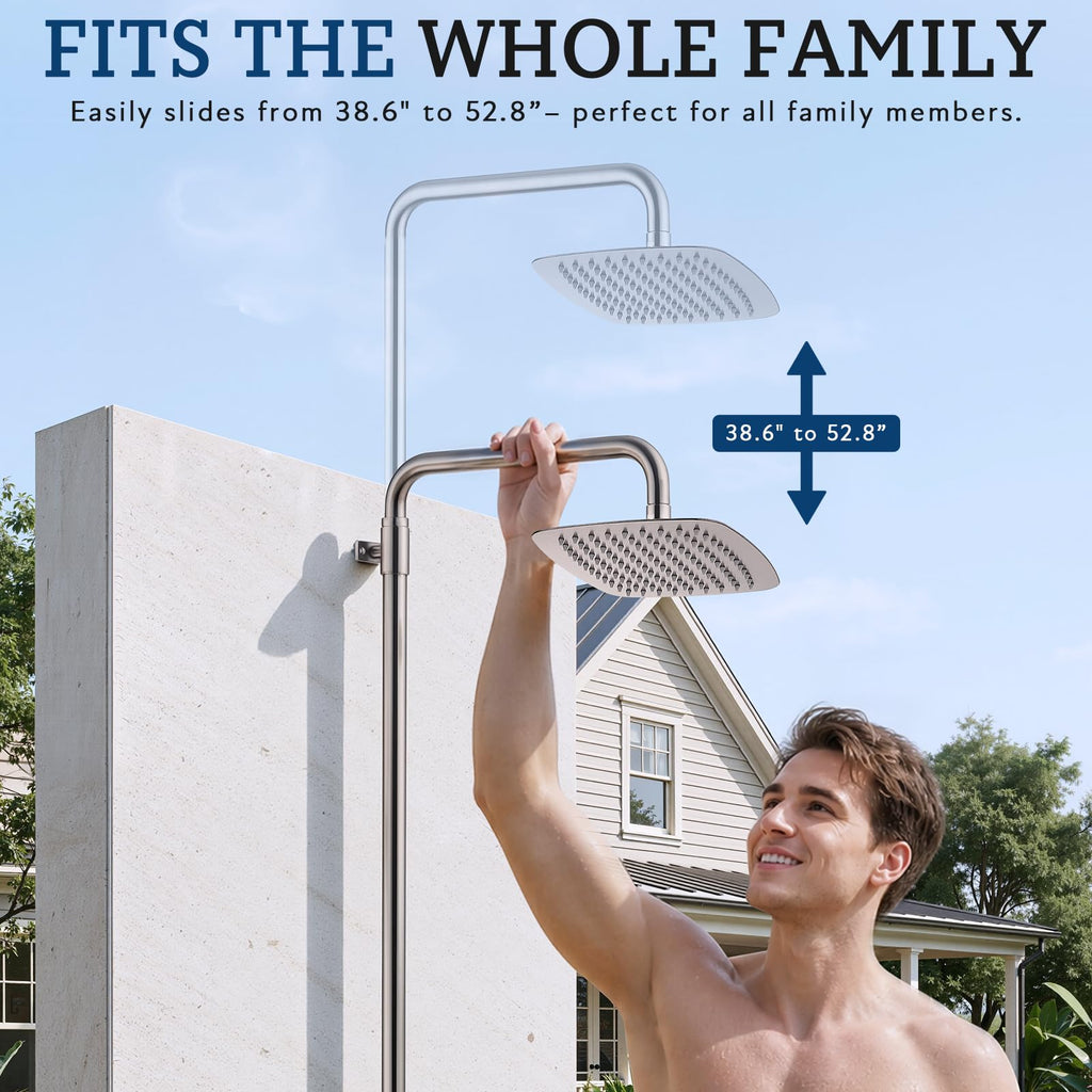 316 Marine Grade Stainless Steel 10" Rainfall Outdoor Shower Kit