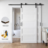 36x84 Inch White Double Barn Door Set - 5-Panel MDF Sliding Doors with 6FT Bypass Barn Door Hardware