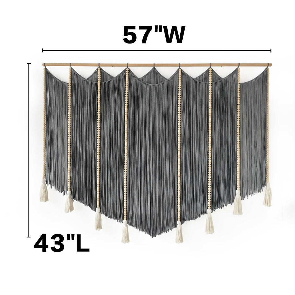 Macrame Wall Hanging Grey Woven Yarn Large Boho Wall Art 57" x 43"