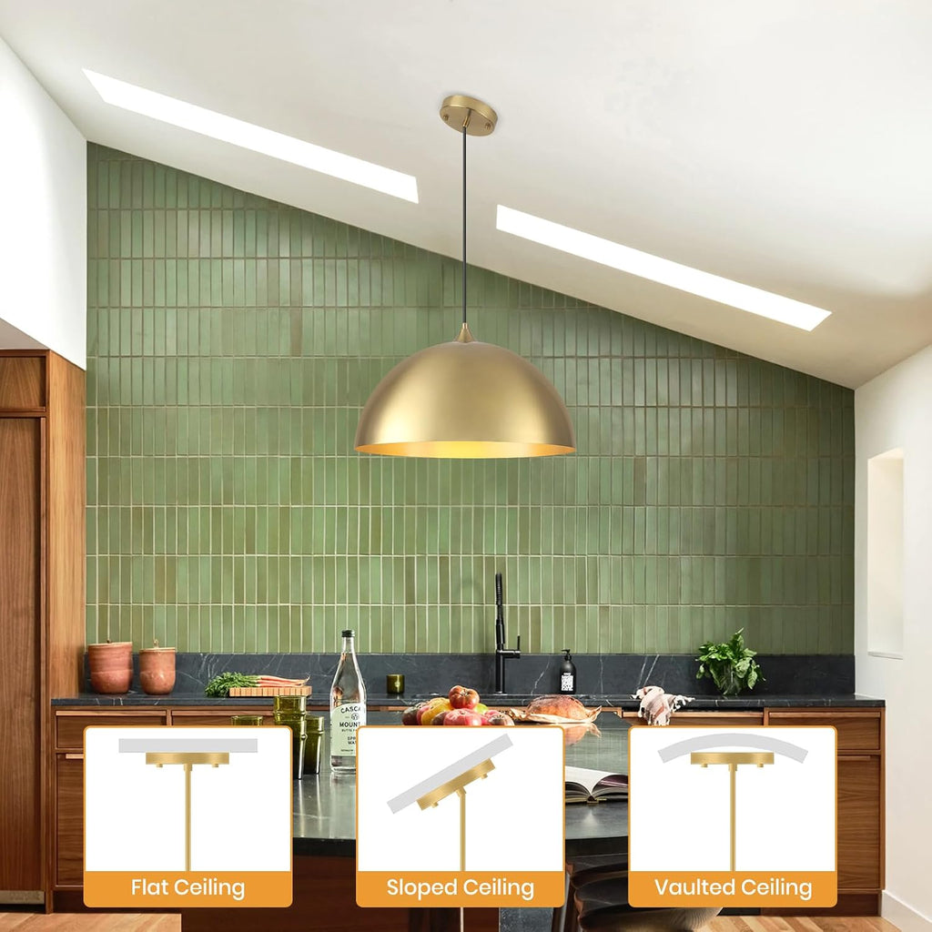Gold Pendant Light 15.7", Modern Pendant Lights Kitchen Island, Large Farmhouse Hanging Lamp for Dining Room Bedroom