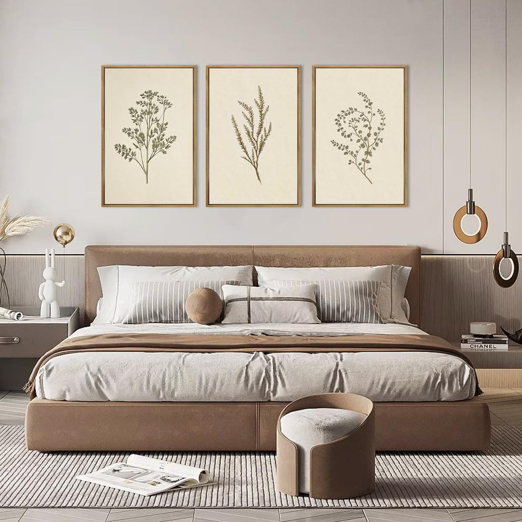 Neutral Beige Floral Canvas Wall Art Large Cream Botanical Wall Decor Vintage Minimalist Modern Paintings 16x24 Inch