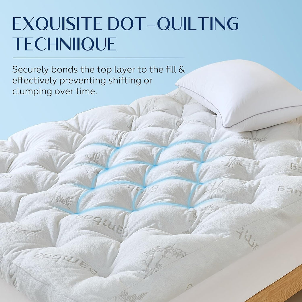 5 Inch Cooling Bamboo Viscose Mattress Topper Queen Size,60x80 in,2000 GSM | Queen Bamboo Mattress Pad Cover,Gel