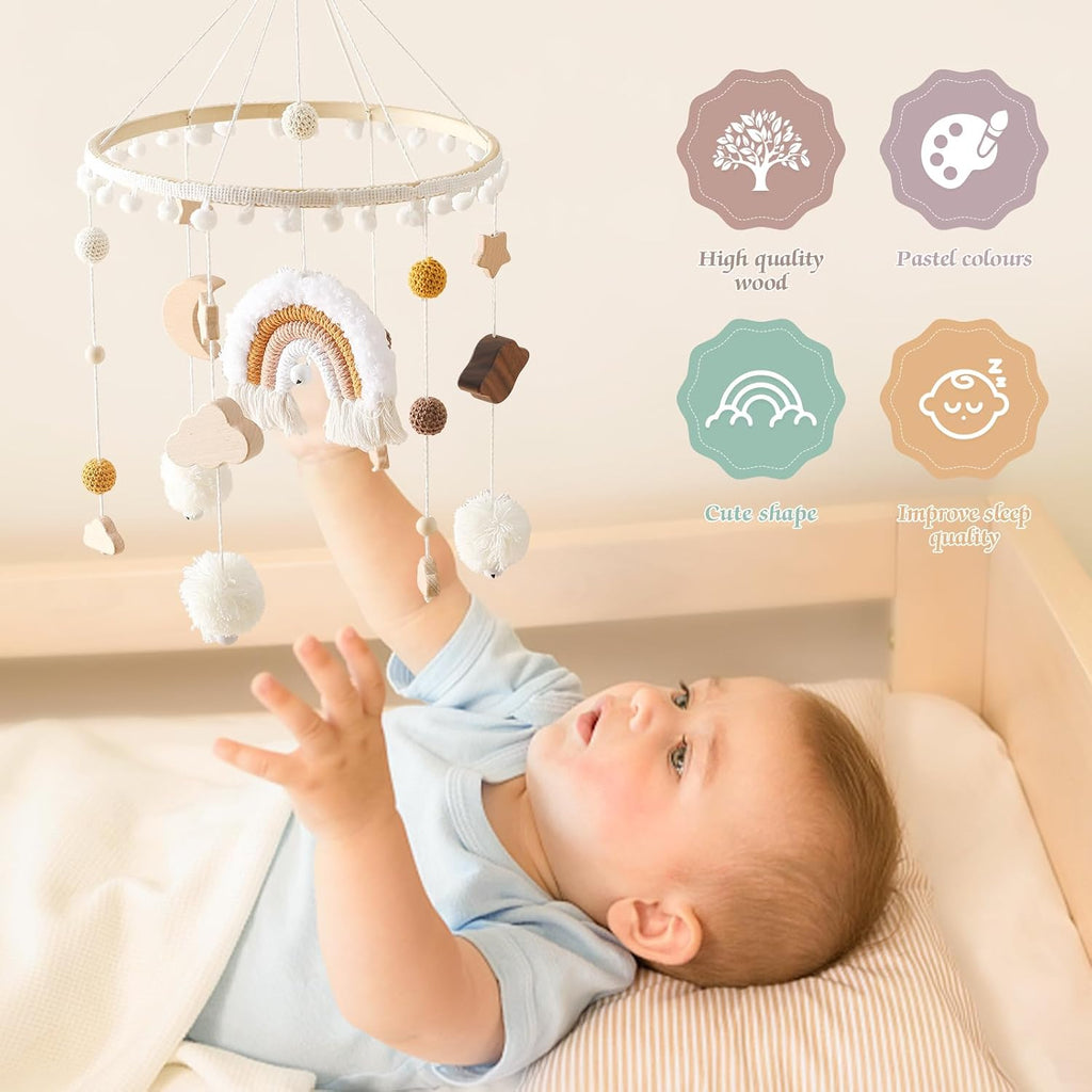 Baby Crib Mobile for Boys Girls Rainbow Nursery Mobile Gender Neutral Hand-Crocheted Mobile Ceiling Mobile - Rainbow