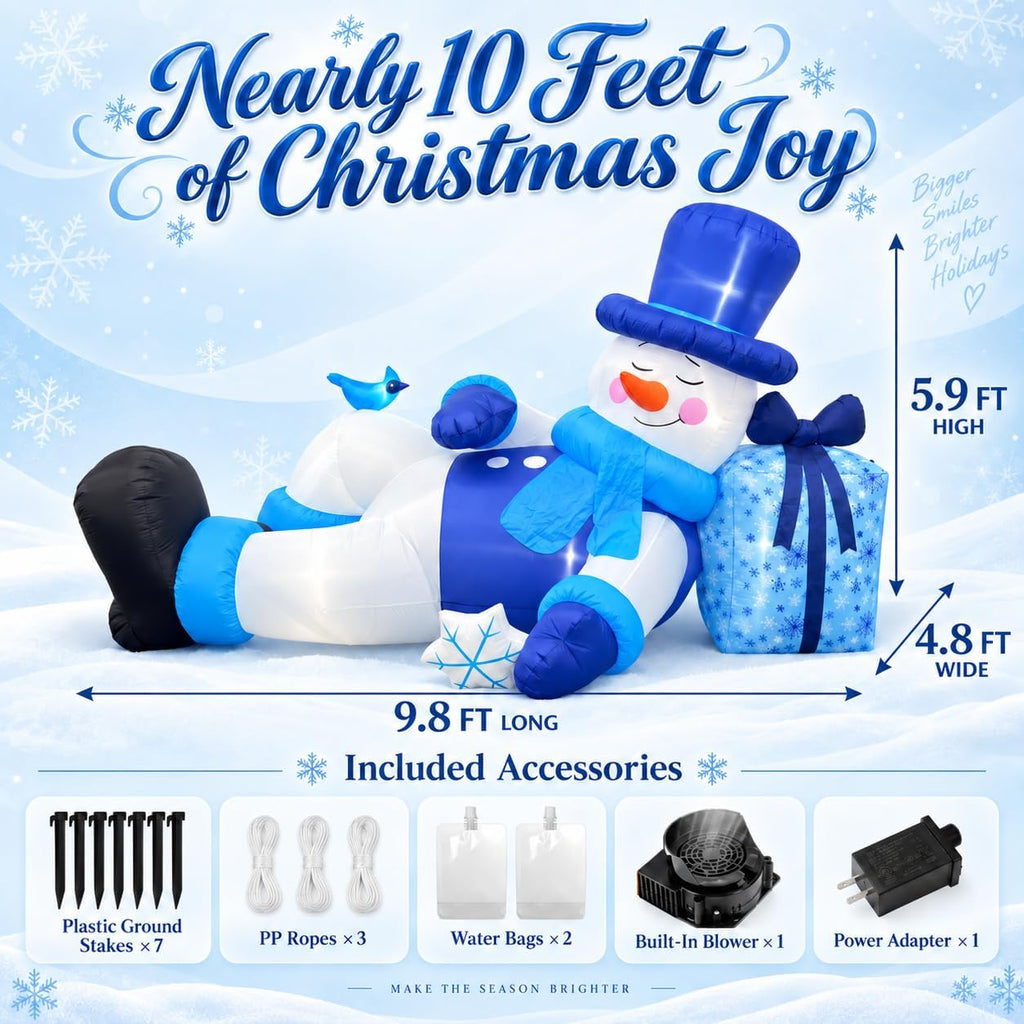 9.8FT Long Christmas Inflatable Reclining Snowman Outdoor Decorations