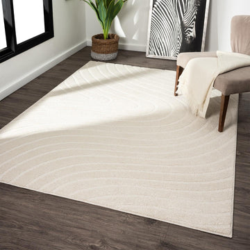 Modern Geometric Wave Cream 8x10 Area Rug
