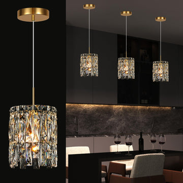 Modern K9 Gold Crystal Pendant Lights Kitchen Island, 1 Lighting