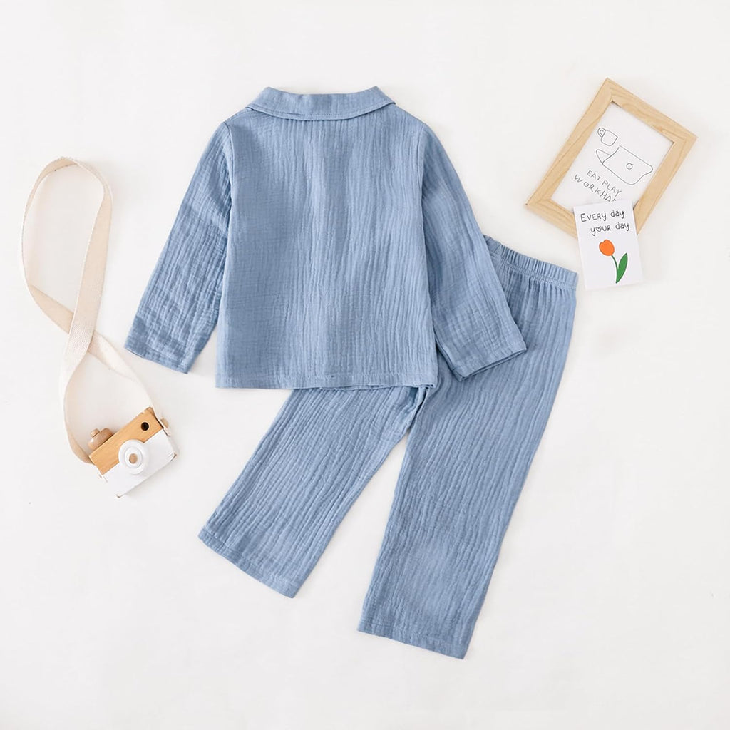 Toddler Boy Girl Fall Clothes Cotton Linen Long Sleeve Shirt Pants Set Unisex Casual Outfit