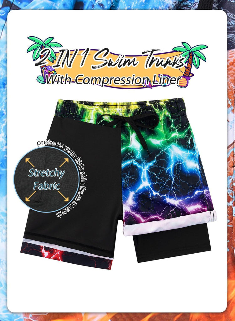 Boys Swim Trunks with Compression Liner Swimming Shorts