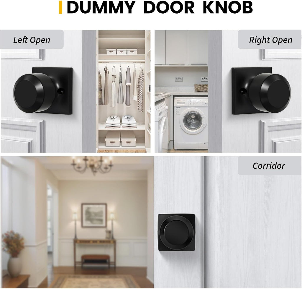 Black Half Dummy Door Knobs, Single Side Door Handles for Closets, French Double Doors, Non-Locking Inactive Matte