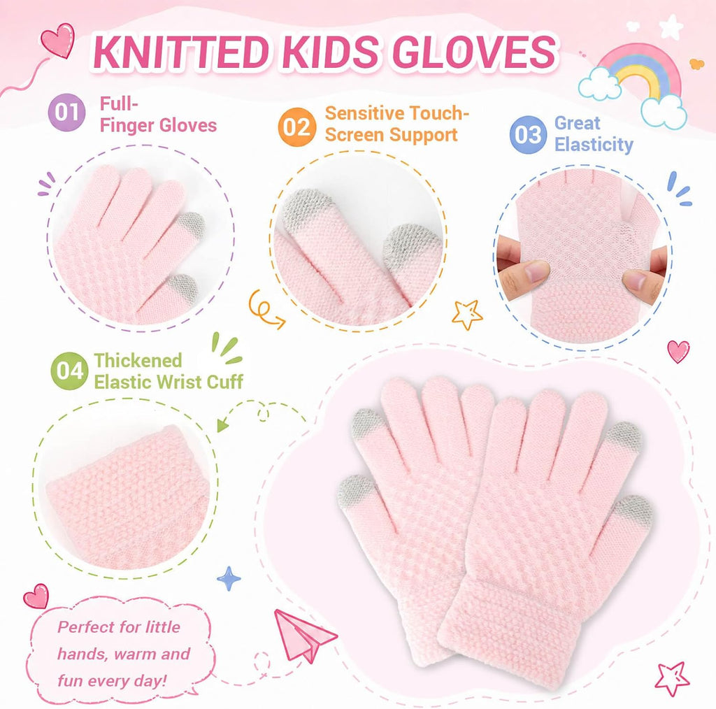 Kids Winter Hat Gloves Scarf Set, Unisex Children Beanie Hat with Pom