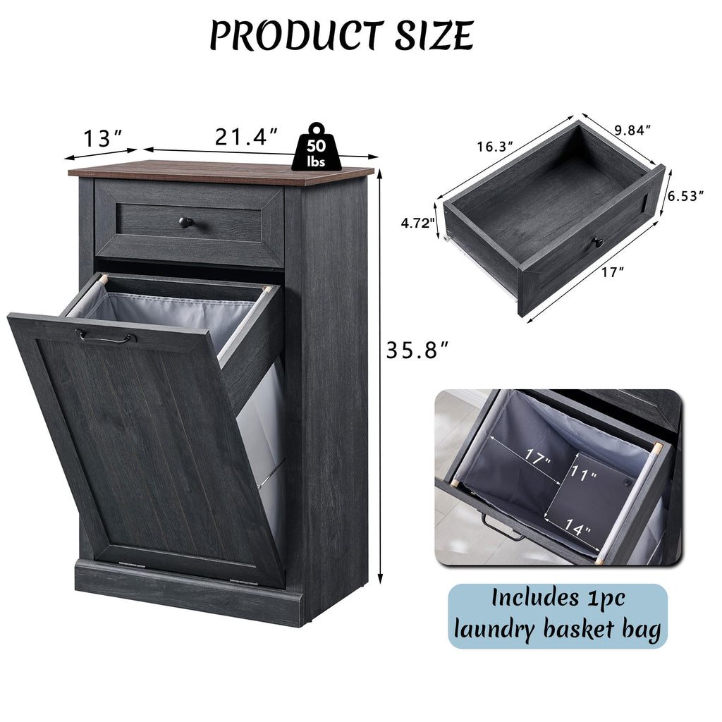 Tilt Out Laundry Hamper Cabinet, Trash Can Cabinet, Dark Grey