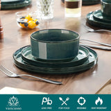 Plates and Bowls Sets for 6, 18 Pieces Green Dinnerware SetsModern Stoneware Dishes Set, Dishwasher and Microwave Safe