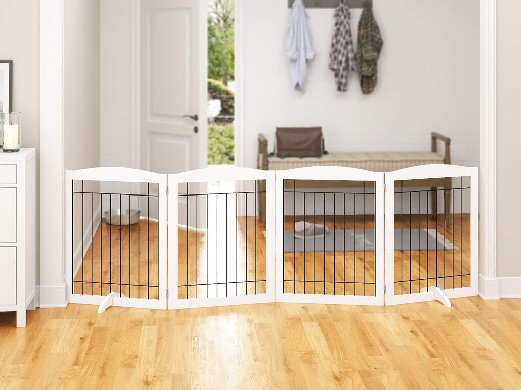 Extra Wide Dog gate for The House, Doorway, Stairs, Dog Fences Indoor, Freestanding Foldable Wooden Pet Gates