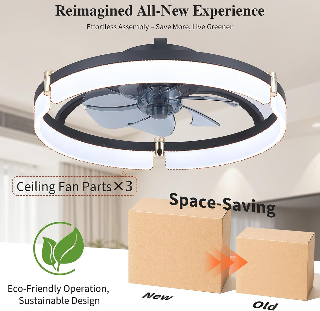 Smart Ceiling Fans with Lights Remote - 20'' WiFi Alexa Flush Mount Low Profile Modern Ceiling Fans - Stepless Color