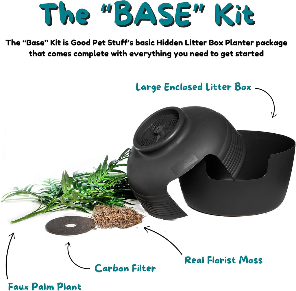 Hidden Litter Box Planter, Decorative Cat Litter Enclosure, Carbon Filter, Faux Plant, Round Design, Easy to